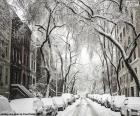 Улица в городе, покрытые снегом в холодный зимний день